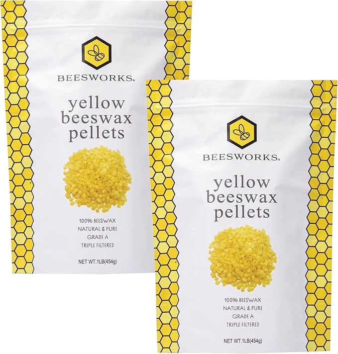 Beesworks Yellow Beeswax Pellets (1 lb) | 100% Pure, Cosmetic Grade, Triple-Filtered Beeswax for DIY Skin Care, Lip Balm, Lotion, and Candle Making (Pack of 2)
