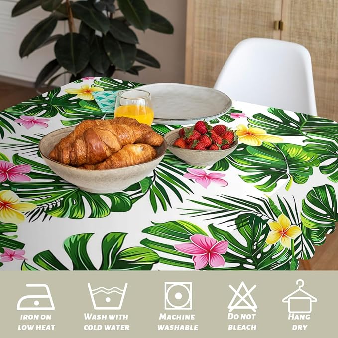 Palm Leaves Decorative Rectangle Table Cloth Hawaii Green Tropical Leave Flower Rectangle Polyester Table Cloths Kitchen Table Cover for Dining BBQ Picnic Coffee Table 52" x 70" 4-6 Seats