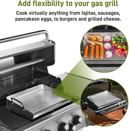 Upgraded Griddle for Gas Grill, Flat Top Griddle with Non-Stick, Heat Evenly Stainless Steel Griddle, Heat Resistant, No warps, Perfect for Gas/Charcoal Grill, Camping, Tailgating Parties - 16"X12"