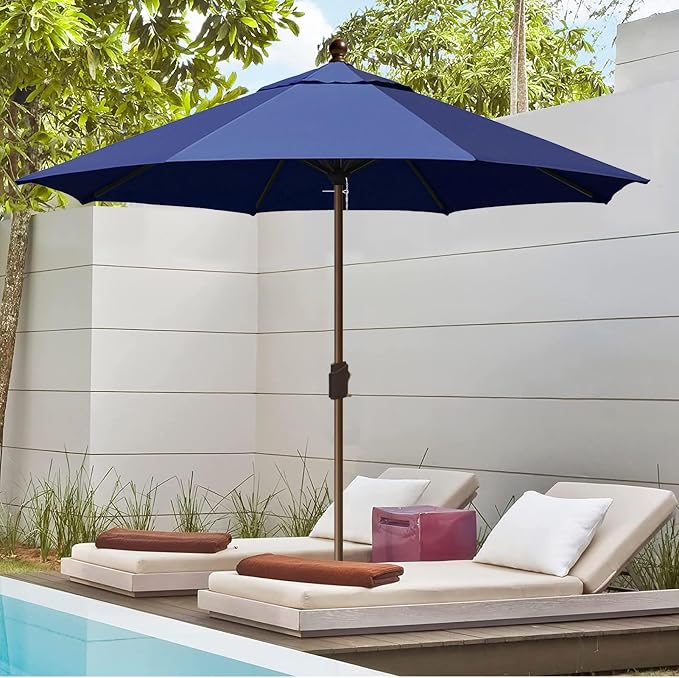 EliteShade USA 10-Year-Non-Fading 10Ft Market Patio Umbrella, UPF 50+ UV Protection Performance Sun Umbrella, Heavy Duty Commercial Grade Outdoor Table Umbrella with Crank, Windproof Vented Top for Garden, Pool, Deck and Outdoor Playsets, No Tilt, Navy...