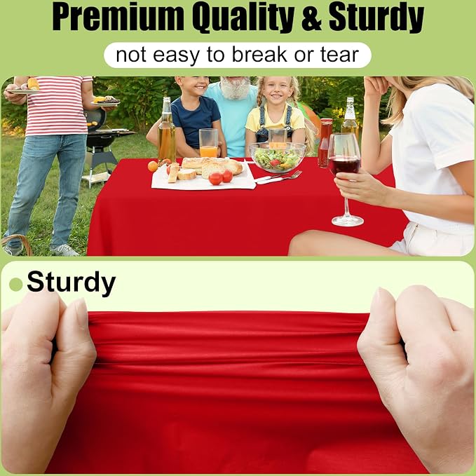 Smiry Disposable Table Cloth - 15 Pack, 54 x 108 Inch Waterproof Rectangle Tablecloths for Parties, Decorative Plastic Table Cover, Leakproof & Sturdy, Red