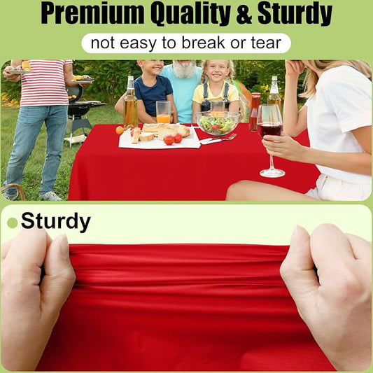Smiry Disposable Table Cloth - 15 Pack, 54 x 108 Inch Waterproof Rectangle Tablecloths for Parties, Decorative Plastic Table Cover, Leakproof & Sturdy, Red