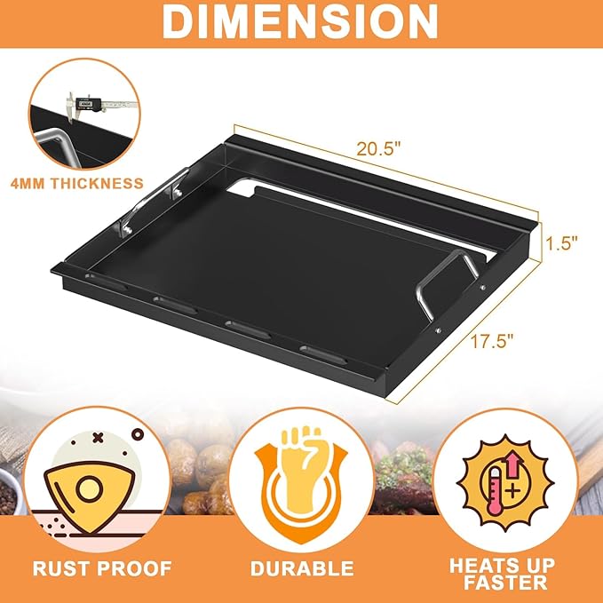 Full Size Griddle for Weber GS4 Spirit II & I E210 E220 S210 S220,Spirit 2 Grill Parts Grill Flat Top Insert w/Handles, 7637 64815 6702 Replacement Parts for Weber Spirit 2 Griddle Insert,Carbon Steel