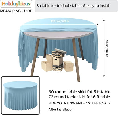 HolidayIdeas Fitted Baby Blue Spandex Table Skirts for Wedding Party,60 Inch Round,6 Pack
