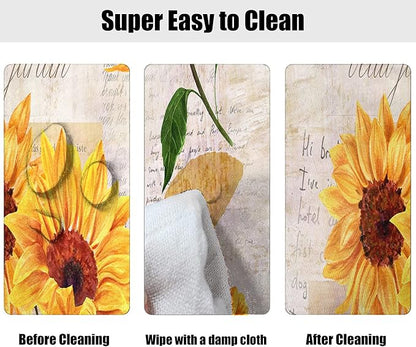 Oval Sunflower Fitted Tablecloths, Vintage Yellow Sunflower with Newspaper Backdrop Elastic Edged Table Cover, Wrinkle Resistant Table Cloths for Indoor Family Banquet Use, Fits to 52x70 In Table