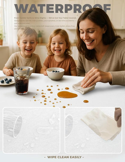 Decorelia White Washable Table Cloths for 8 Ft Rectangle Tables-4 Pack, Washable Polyester Rustic Faux Linen Rectangular Table Cloth Cover for Wedding,Outdoor,Events, Party,Banquet,Dining, 60x120 Inch