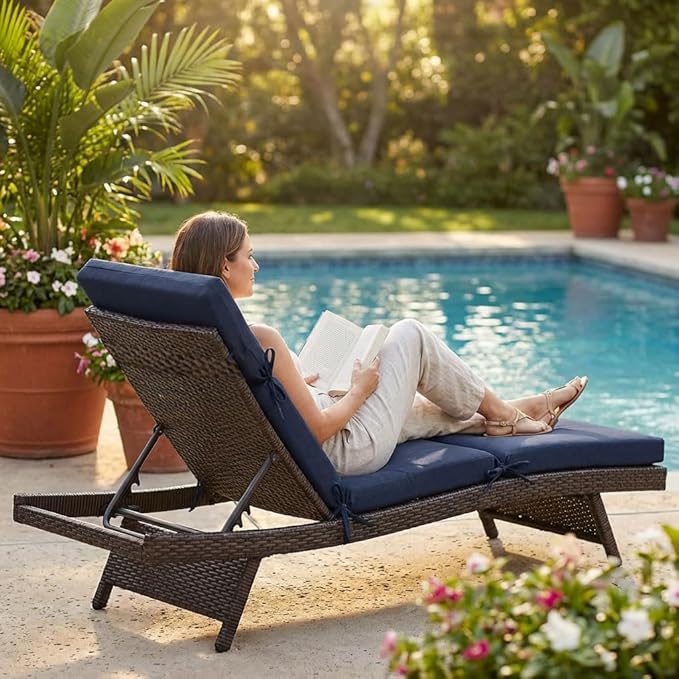 3" Solid Outdoor Lounge Chair Cushion, 74 x 22.5 inch Weather Resistant Chaise Lounge Cushion with 6 Ties for Patio Pool Furniture