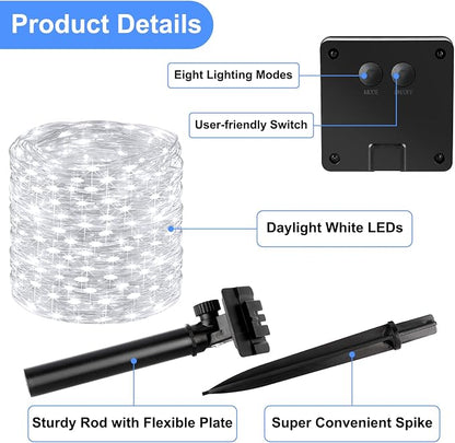 Solar String Lights Waterproof 288FT, 4-Pack Each 72FT 200 LED Solar Powered Fairy Lights with 8 Modes, Solar Twinkle Lights for Outside, Tree, Backyard, Balcony, Christmas (Daylight White)