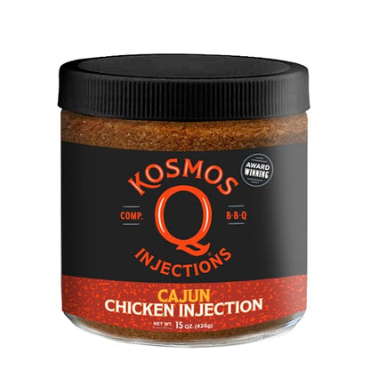 Kosmos Q Cajun Chicken Injection, Award-Winning Cajun BBQ Marinade for Whole Chicken, Wings, Roasted, and Smoked Meats, Juicy Flavor with Salt & Spice Blend, 15 Oz Jar