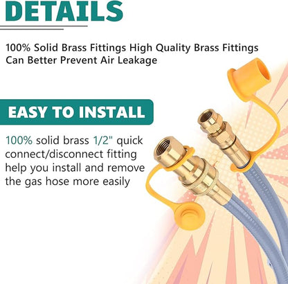 GasSaf 24 Feet 1/2" ID Natural Gas Hose with Quick Connect, Natural Gas Line for Gas Grill, Generator, Patio Heater and More