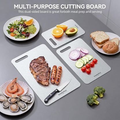 Titanium Cutting Board, 100% Pure Titanium Cutting Boards for Kitchen, Double-Sided Non-Toxic Cutting Board, Ideal for Slicing and Dicing Meats, Features Handle, Dishwasher Safe,13"L*8"W（silver）
