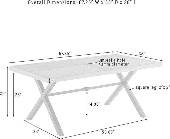 Crosley Furniture Otto 6-Person Rectangular Outdoor Dining Table with Umbrella Hole for Outside Patio, Matte Black with Gray Tabletop