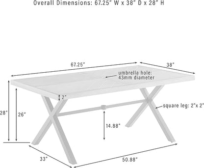 Crosley Furniture Otto 6-Person Rectangular Outdoor Dining Table with Umbrella Hole for Outside Patio, Matte Black with Gray Tabletop