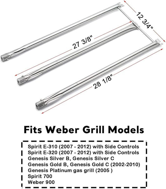 Uniflasy 7508 Grill Burner Tube for Weber Genesis Silver B/C Gold B/C Spirit 700 Spirit E-310, E-320 Side Control Weber 900 Grill Parts Stainless Steel Gas Grill Burner Tube Kit