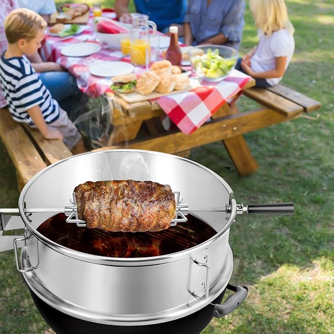 onlyfire Stainless Steel Multi-Purpose Rotisserie and Pizza Combo Kit for Weber 18" and Other Similar Kettle Grills - Include Pizza Peel and Pizza Stone