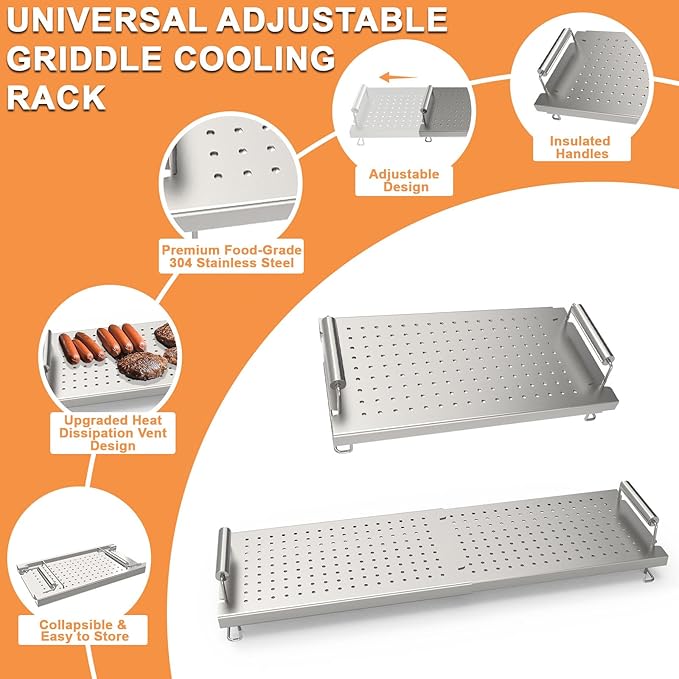 Adjustable Griddle Warming/Cooling Rack for Blackstone Griddle Accessories 17 22 28 36", Universal Stainless Steel Warming Tray/Grill Shelf/Warmer for Weber Charbroil Nexgrill & Most Tabletop Griddle