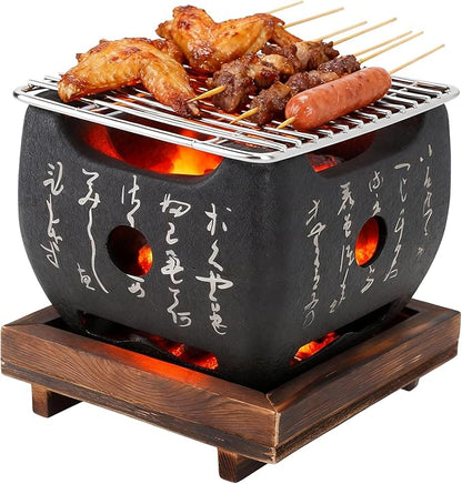 Topyond Japanese Charcoal Grill, Hibachi & Yakitori Grill, Portable Heat-Resistant BBQ Stove, Multi-Functional Fast Heating for Yakiniku, Robata, Indoor/Outoor BBQ Cooking(6.5x5.7in)