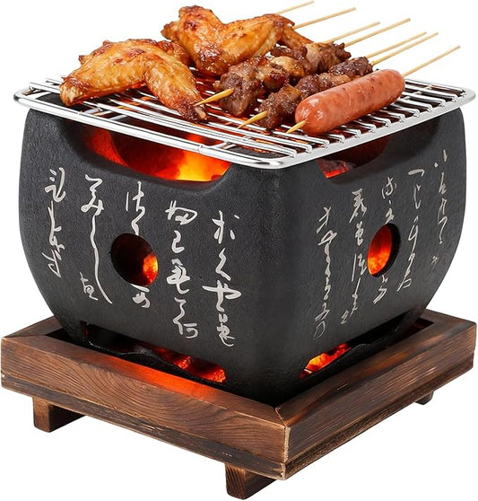 Topyond Japanese Charcoal Grill, Hibachi & Yakitori Grill, Portable Heat-Resistant BBQ Stove, Multi-Functional Fast Heating for Yakiniku, Robata, Indoor/Outoor BBQ Cooking(6.5x5.7in)