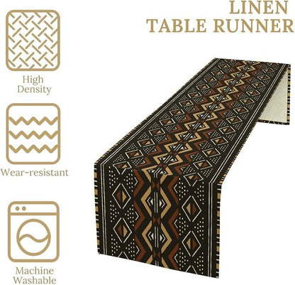 Vintage African Tribal Table Runner African Mud Cloth Pattern Abstract Geometric Ethnic Traditional Dinner Runner for Farmhouse Kitchen Dinner Table Holiday Party Decoration 13x36in