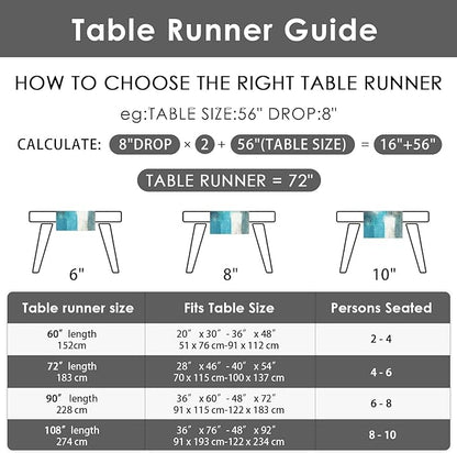 Emvency Farmhouse Table Runner, Modern Teal and Grey Abstract Art Painting for Kitchen Coffee Table Family Dinners Holiday Parties Wedding Events Decor(13x60 inch)