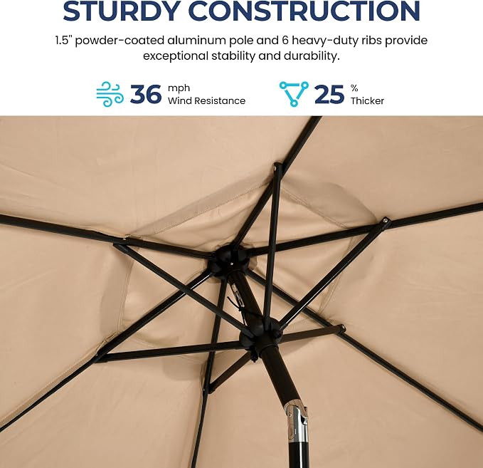 SUNVIVI OUTDOOR Outdoor Patio Umbrella, Patio Umbrella, Market Umbrella, Large Outdoor Umbrella, Metal Pole Umbrella with Push Button Tilt and Crank, Polyester Canopy