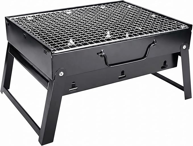 Foldable Small Portable Charcoal Grill, Mini BBQ Grill Tabletop Charcoal Grill, Compact Camping Grill for Outdoor Picnic Backyard, Reusable Alternative to Disposable Grills