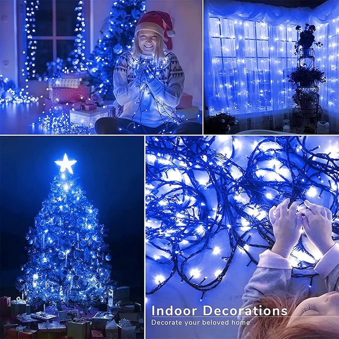 MZD8391 105FT 300LED Christmas Light Outdoor Indoor, Christmas Tree Lights | Blue, 100% UL Listed, Waterproof, 8 Light Mode, Timer & Memory, End To End Connect, Halloween String Lights Outdoor Indoor