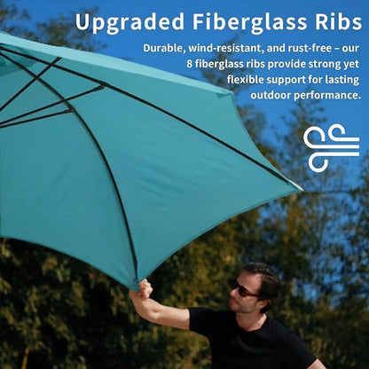 10FT Patio Umbrella Outdoor Market Umbrella with Crank and Tilt, 8 Flexible Fiberglass Ribs, UV-Resistant Waterproof Canopy for Patio, Deck, Garden, Backyard, Sky Blue