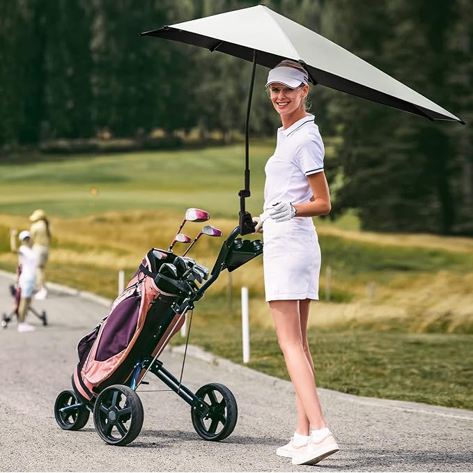 G4Free Beach Chair Umbrella with Universal Clamp UPF 50+ Golf Cart Umbrella | 46"x44" Large Canopy Sun Umbrella UV Protection, Adjustable Clamp for Beach Chair/Wheelchair/Stroller, 360° Flex Shaft, 7 Rib