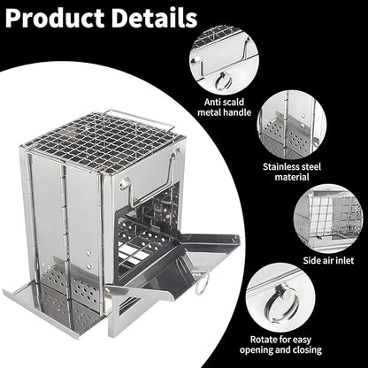Portable Stainless Steel Outdoor Charcoal Grill, Folding with Cooking Grates and Shelves,Small BBQ Grill for Outdoor Cooking Backyard Camping Picnics Beach,7.9 x 7.9 x 10.7 IN