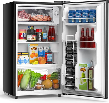 OLIXIS Mini Fridge with Freezer, 3.2 Cu.Ft Single Door Refrigerator with Adjustable Thermostat, Small Compact Refrigerator for Bedroom, Office, Dorm, Black