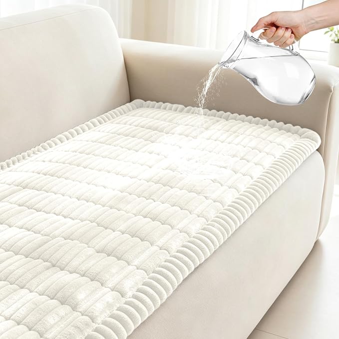 Leakproof Couch Cover for Dogs, Non Slip Washable Sofa Protector | Stain-Resistant Window Seat Cushions Chair Mat Car Seat Cover for Kids Pets (Off-White 27.6" x 59")