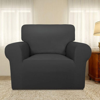 PureFit Super Stretch Chair Covers Fleece Couch Covers for Sofa Dark Gray | 1-Piece Spandex Couch Cover Soft Couch Protector, Sofa Cover Washable with Non Skid Foam and Elastic Bottom for Kids, Dogs