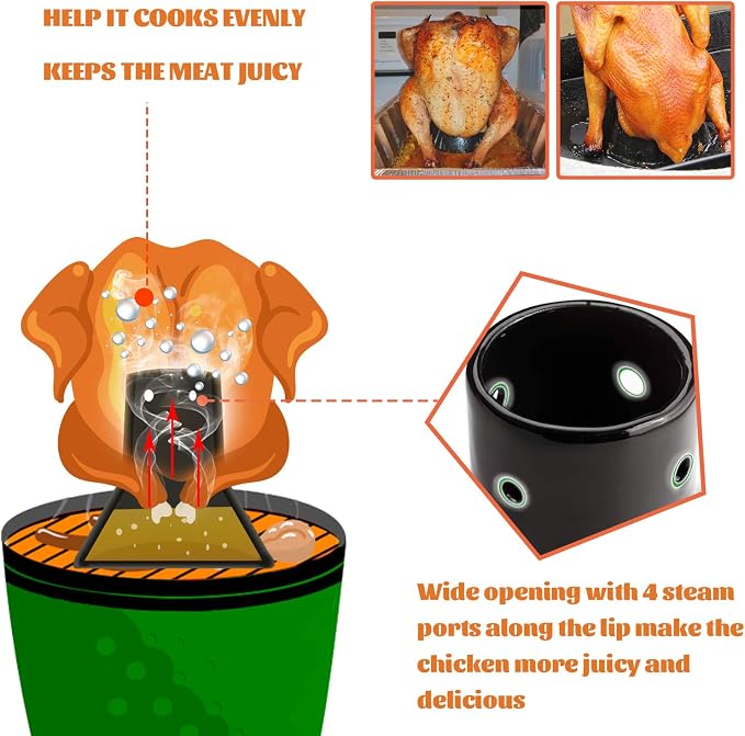 Large Ceramic Roaster Rack for Turkey&Big Chicken,Beer Can Turkey Stand Vertical Poultry Ceramic Steamer,Non-stick Ceramic Cooking BBQ Accessories For Grilling like Kamado Grill,Ovens,Smokers (Large)