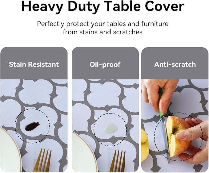 Romanstile Rectangle Plastic Tablecloth, 100% Waterproof Oil-Proof Checkered PVC Table Cloth, Heavy Duty Vinyl Table Cover for Dining, Camping, Picnic, Outdoor - 54 x 108 Inch, Moroco White