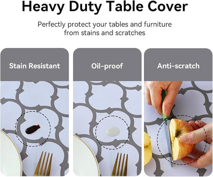 Romanstile Rectangle Plastic Tablecloth, 100% Waterproof Oil-Proof Checkered PVC Table Cloth, Heavy Duty Vinyl Table Cover for Dining, Camping, Picnic, Outdoor - 54 x 108 Inch, Moroco White