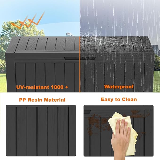 PatioZen 80 Gallon Resin Deck Box, Lockable Outdoor Storage Box for Patio Cushions Storage Furniture,Garden Tools, Pool Supplies, Weatherproof and UV Resistant (Black)