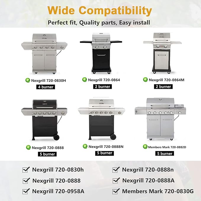 Criditpid Grill Replacement Parts for Nexgrill 4 Burner 720-0830H 720-0783E 720-0830A, 5 Burner 720-0888 720-0888N, 4-Pack Grill Heat Plate Shields and Burners for Nexgrill Replacement Parts 4 Burner