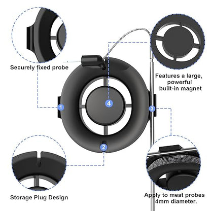 Probe Magnetic Spool Organizer，2pack Magnetic Thermometer Probe Spool Wrap for Boss/Traeger/Thermo Pro Digital Temperature Meat Probe Organizer（Black）