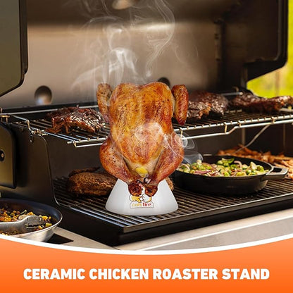 Onlyfire Ceramic Beer Can Chicken Holder, Ceramic Chicken Roaster Rack, Vertical Poultry Chicken Cooking BBQ Accessories Great for Grill, Oven or Smoker
