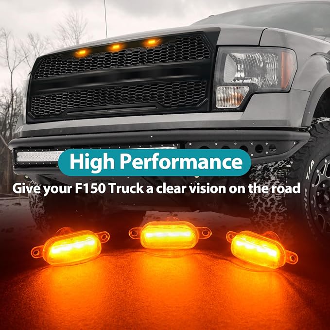 Led Front Grille Lights For 2004-2020 Ford F150,2017-2022 F250,2013-2018 Dodge Ram 1500 Raptor Style Aftermarket Grill Replacement Grills Lamps kit Accessories (Yellow shell yellow light)