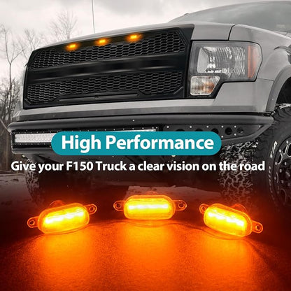 Led Front Grille Lights For 2004-2020 Ford F150,2017-2022 F250,2013-2018 Dodge Ram 1500 Raptor Style Aftermarket Grill Replacement Grills Lamps kit Accessories (Yellow shell yellow light)