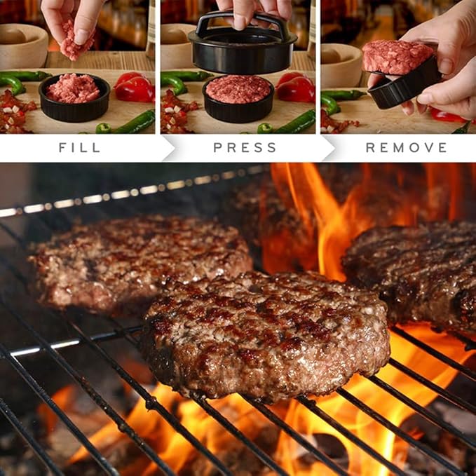 Leden Burger Press Hamburger Press Patty Maker with 100 Patty Papers 3-in-1 Non Stick Stuffed Burger Mold, Beef Patties and Sliders, BBQ Grill Accessories Kitchen Tool for Grilling