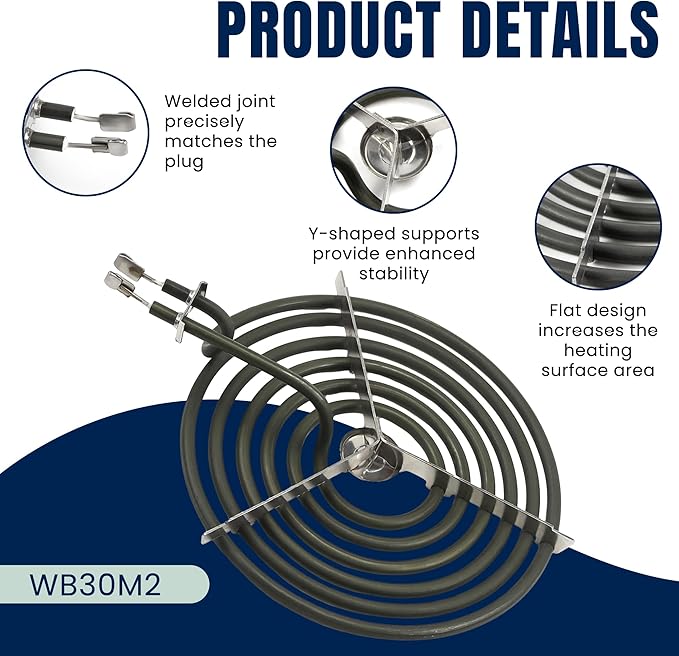 WB30M2 Range 8" Large Surface Burner Element Coil Replacement Fit for G.E 6 Turns Electric Stove Range Burner by AMI PARTS