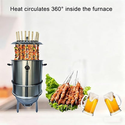 Vertical BBQ Smoker for Duck Chicken Stainless Steel Barbecue Grill with Various Accessories 360° Even Heating Independent Charcoal Bin Design for Duck, Chicken, Pigeon, Fish and Vegetables