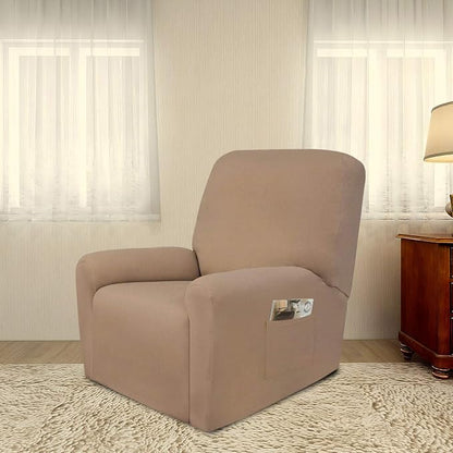 PureFit Stretc Recliner Chair Covers Fleece Soft Couch Covers for Sofa | Camel 4-Pieces Recliner Slipcover Pocket Couch Protector, Fleece Sofa Cover Washable with Non Slip Elastic Bottom