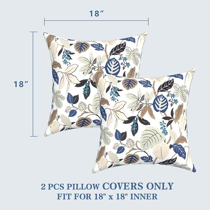 LVTXIII 2 Pack Outdoor Pillow Covers ONLY 18x18 Inch, Water-Repellent Square Decorative Cushion Covers for Patio Furniture, Garden, Sofa, Breeze Leaves Beige