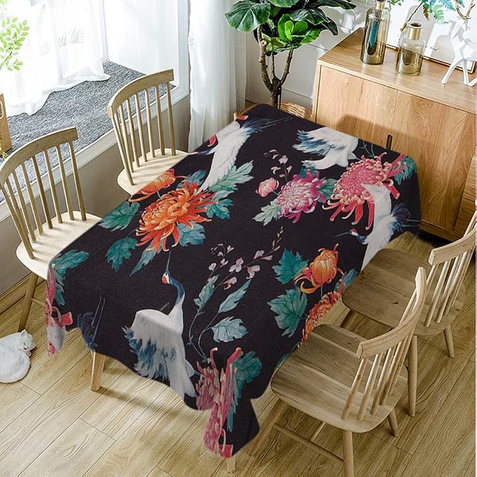 Moslion Japanese Cranes Tablecloth Rectangle Tablecloth for Kitchen 60x84 Inch