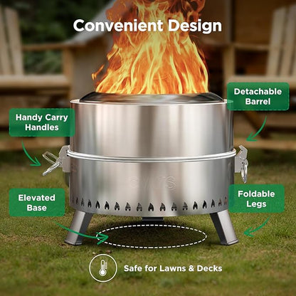 Ciays Smokeless Fire Pit 21 Inch, Portable Wood Burning Firepit for Camping & Backyard, Outdoor Fire Pit with Patented Technology, Steel Grill Rack, Fire Poker & Carry Bag, Easy Setup