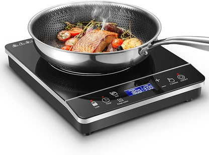 Portable Induction Cooktop Burner, 1800W Induction Hot Plate with LCD Touch, 20 Cooking Modes & 3-Hour Timer, Child Safety Lock & Auto Shutoff, ETL Certified Electric Stove for Home, Dorm, RV